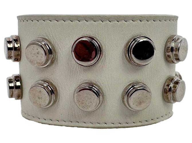 Bracciale Wrap con Borchie Saint Laurent in Pelle Bianca Bianco - vista 3