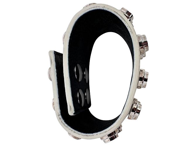 Bracciale Wrap con Borchie Saint Laurent in Pelle Bianca Bianco - vista 4