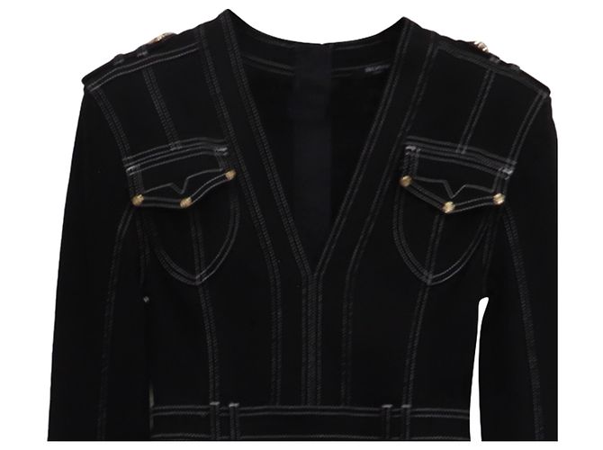 Tuta in denim scollo a V Balmain in cotone nero - vista 2