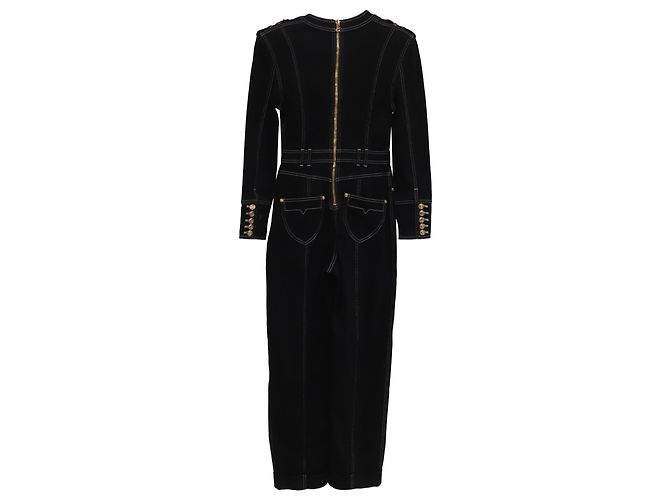 Tuta in denim scollo a V Balmain in cotone nero - vista 3