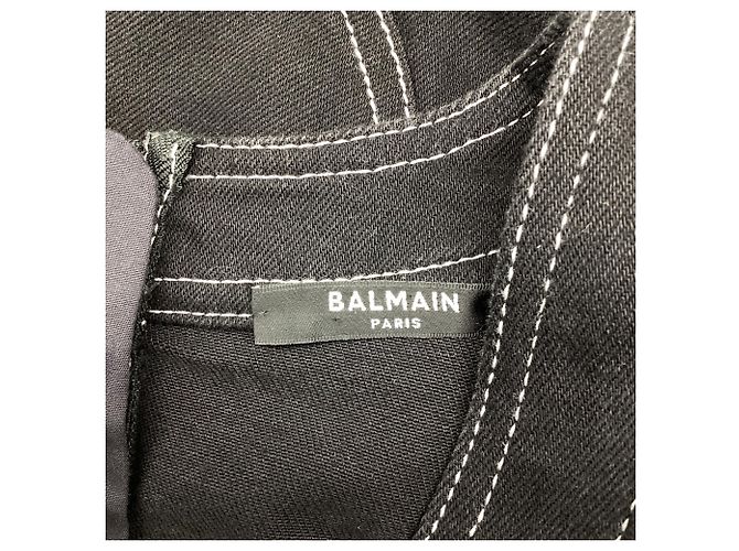 Tuta in denim scollo a V Balmain in cotone nero - vista 6
