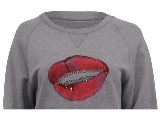 Sudadera Dries Van Noten de algodón gris con lentejuelas en forma de labios - vista 2