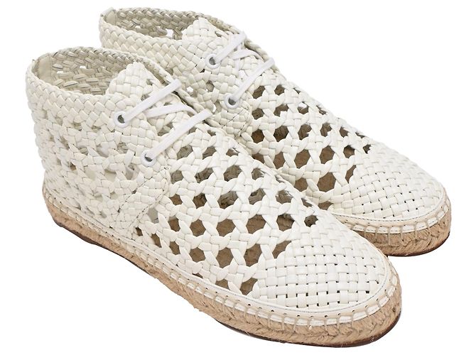 Céline Stivaletti espadrillas intrecciati con lacci Celine in pelle bianca Bianco - vista 4