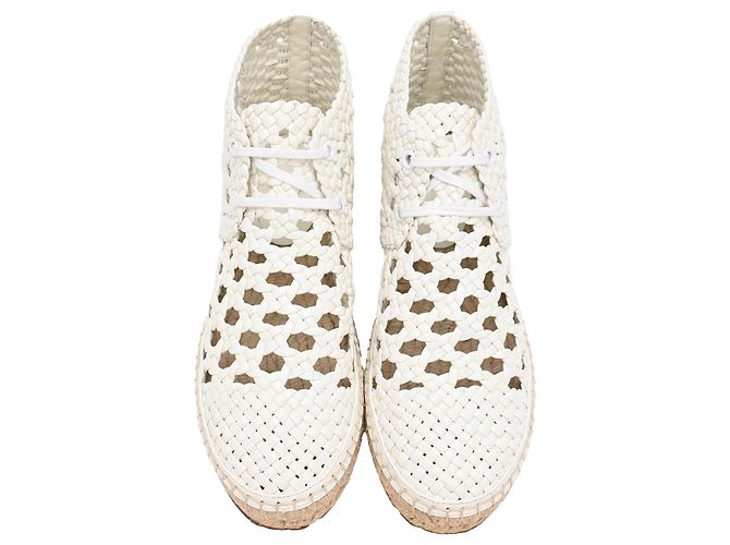Céline Stivaletti espadrillas intrecciati con lacci Celine in pelle bianca Bianco - vista 5