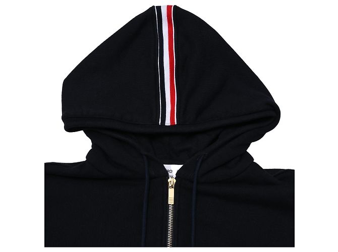 Felpa con cappuccio e zip Loopback Thom Browne in cotone blu navy - vista 5