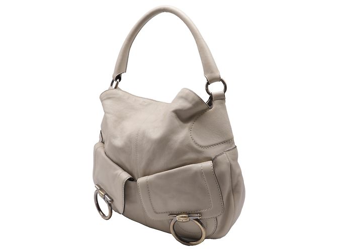 Borsa Hobo Gancini con tasca Salvatore Ferragamo in pelle beige - vista 2