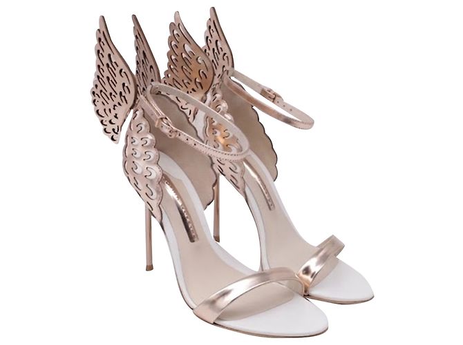 Sandali con tacco Sophia Webster Evangeline con dettaglio ala in pelle Rose Gold D'oro Metallico - vista 3