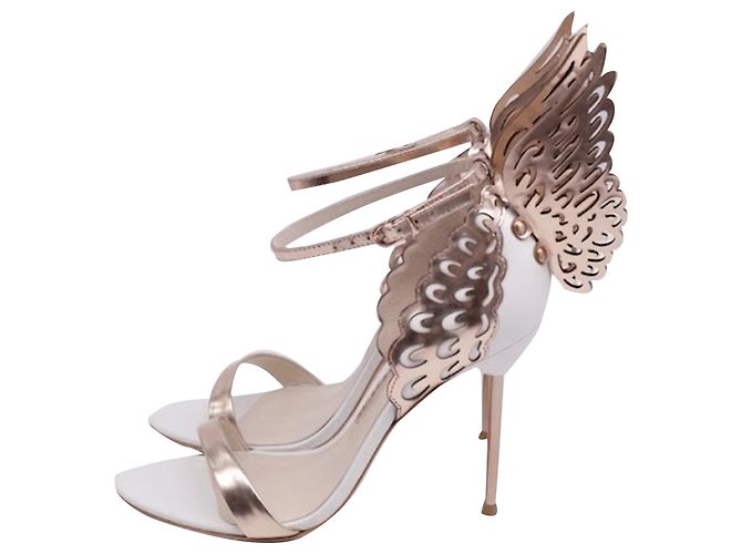 Sandali con tacco Sophia Webster Evangeline con dettaglio ala in pelle Rose Gold D'oro Metallico - vista 4