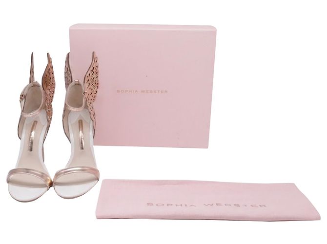 Sandali con tacco Sophia Webster Evangeline con dettaglio ala in pelle Rose Gold D'oro Metallico - vista 6