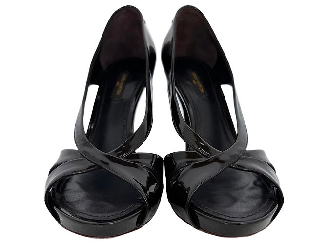 Décolleté aperte Louis Vuitton con dettaglio lucchetto e ritagli in pelle verniciata nera Nero - vista 3