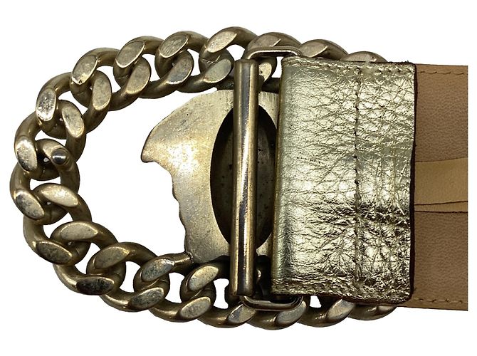 Cinto Versace com fivela Medusa em couro dourado metálico - vista 7