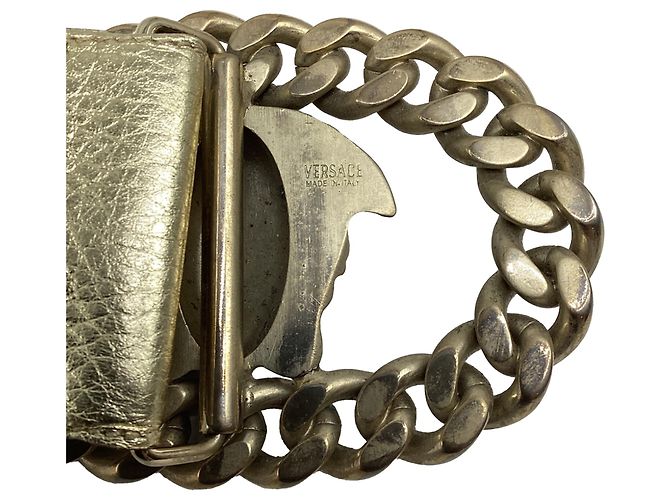 Cinto Versace com fivela Medusa em couro dourado metálico - vista 8