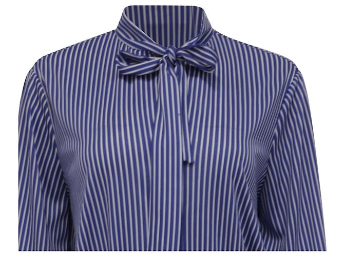 Balenciaga gestreifte Bluse mit Bindehals aus blauem Polyester - Ansicht 2