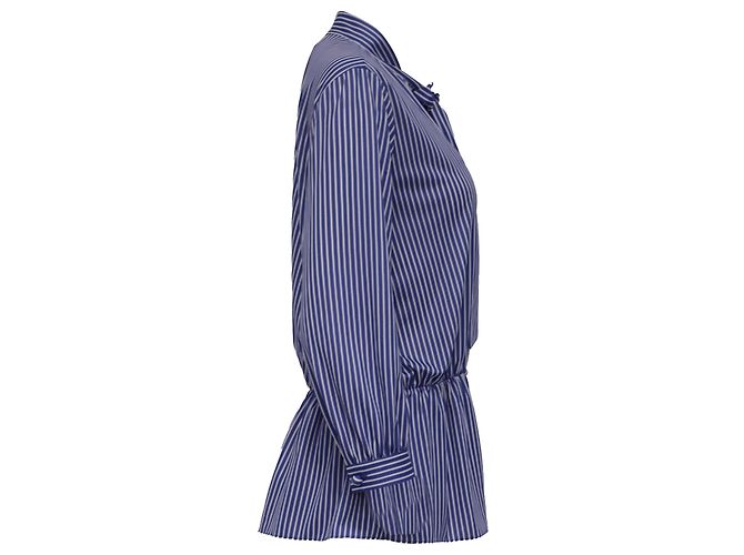 Balenciaga gestreifte Bluse mit Bindehals aus blauem Polyester - Ansicht 3