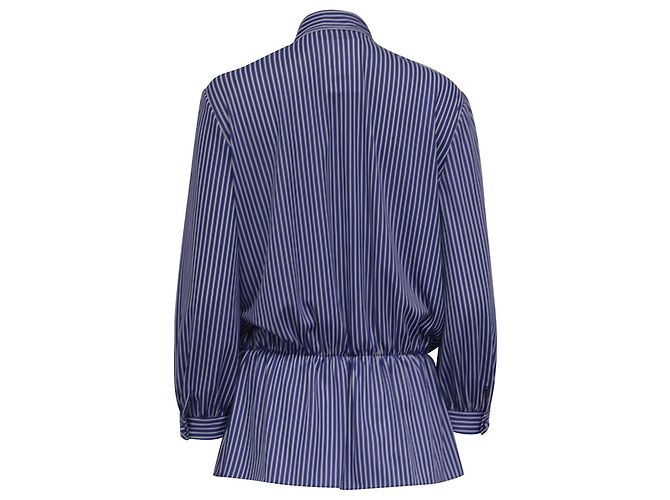 Balenciaga gestreifte Bluse mit Bindehals aus blauem Polyester - Ansicht 4