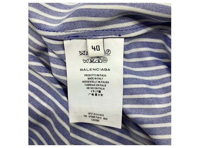 Balenciaga gestreifte Bluse mit Bindehals aus blauem Polyester - Ansicht 6