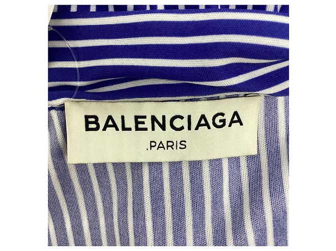 Balenciaga gestreifte Bluse mit Bindehals aus blauem Polyester - Ansicht 7