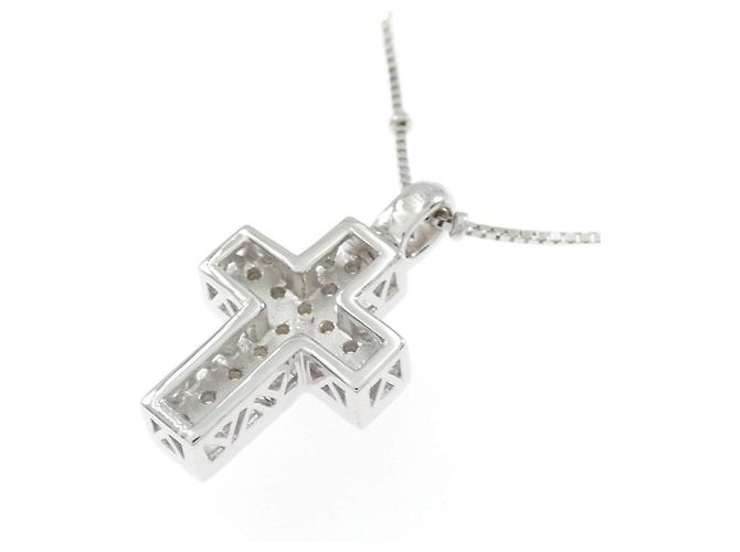 Autre Marque Collana Croce in Oro Bianco Au750 e Diamanti Argento - vista 4