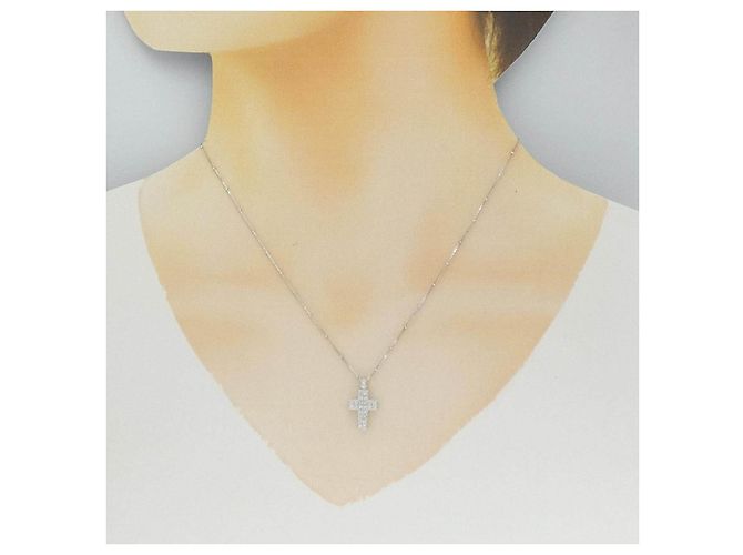 Autre Marque Collana Croce in Oro Bianco Au750 e Diamanti Argento - vista 6