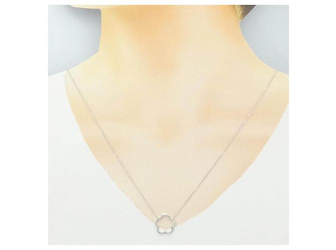 Autre Marque Collana Fiore in Oro Bianco K10 e Diamanti Argento - vista 6