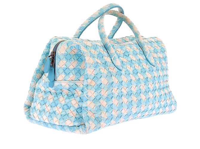 Bottega Veneta Borsa "Intrecciato" blu e bianca - vista 3