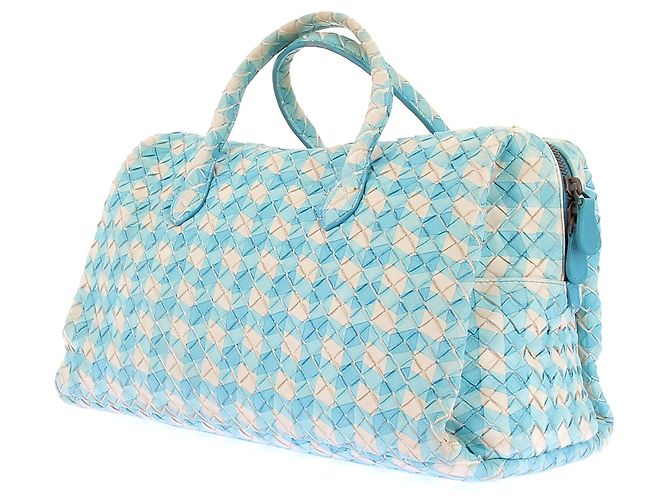 Bottega Veneta Borsa "Intrecciato" blu e bianca - vista 4