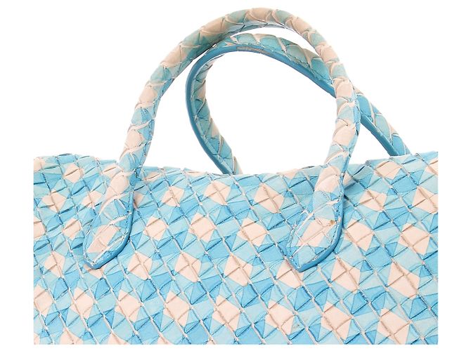 Bottega Veneta Borsa "Intrecciato" blu e bianca - vista 5