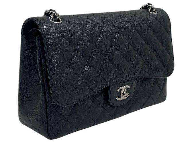 Chanel Borsa a tracolla Caviar Classic Large (Jumbo) con catena argento Nero - vista 2