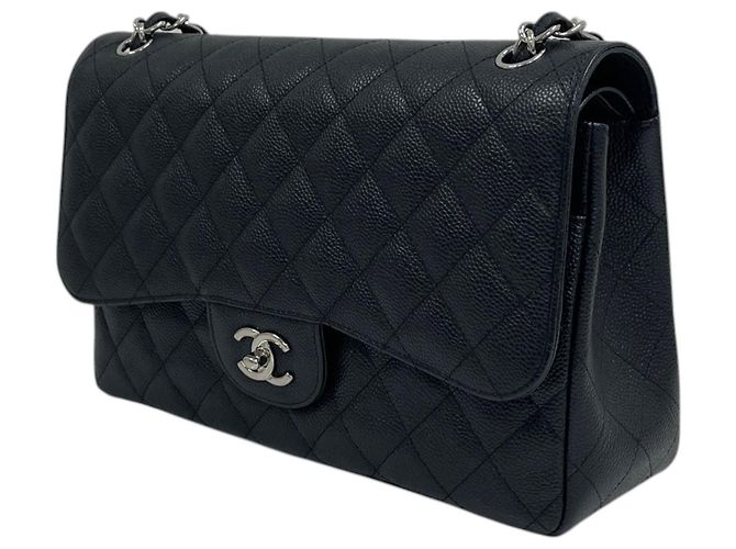 Chanel Borsa a tracolla Caviar Classic Large (Jumbo) con catena argento Nero - vista 3