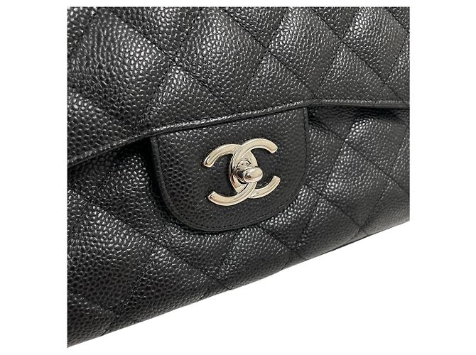 Chanel Borsa a tracolla Caviar Classic Large (Jumbo) con catena argento Nero - vista 4