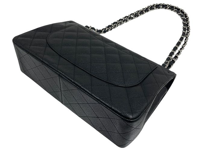 Chanel Borsa a tracolla Caviar Classic Large (Jumbo) con catena argento Nero - vista 6