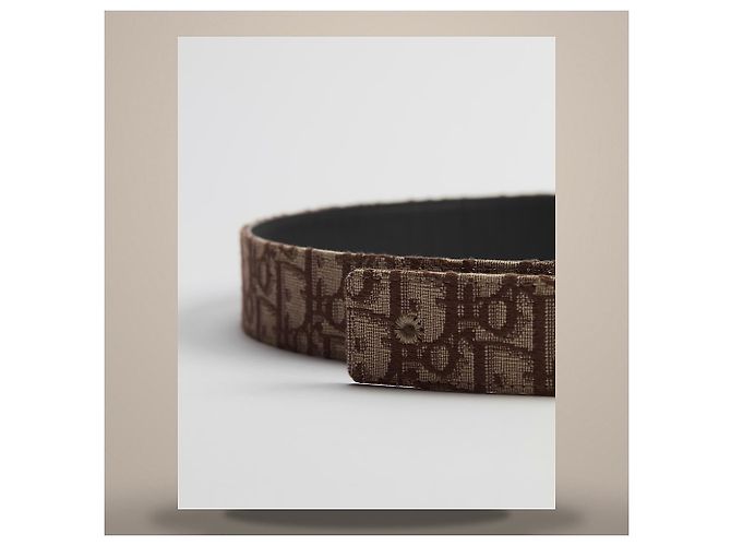 Dior Reversible Belt Strap Brown Oblique Jacquard Black Calfskin - Ansicht 5