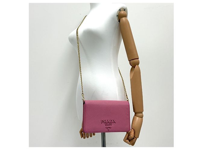 Prada Borsa crossbody con catena in Saffiano Rosa - vista 3