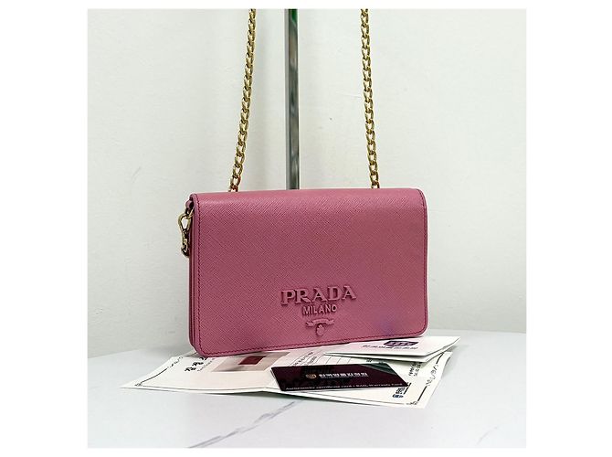 Prada Borsa crossbody con catena in Saffiano Rosa - vista 4