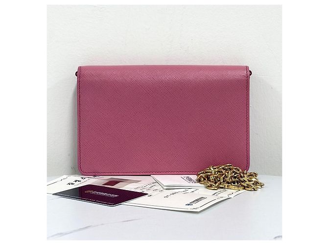 Prada Borsa crossbody con catena in Saffiano Rosa - vista 5