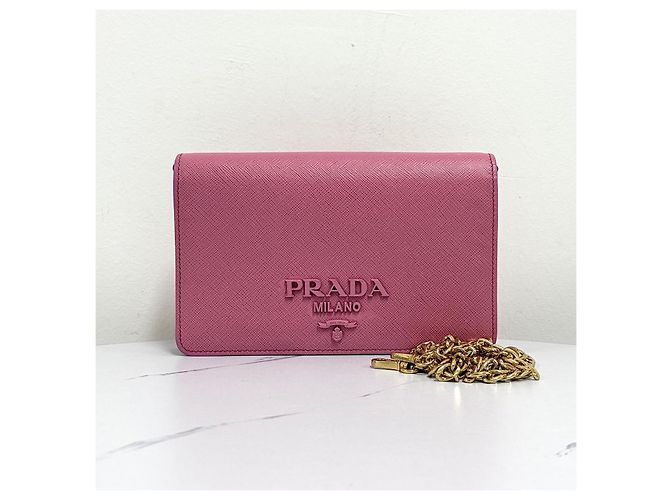 Prada Borsa crossbody con catena in Saffiano Rosa - vista 6