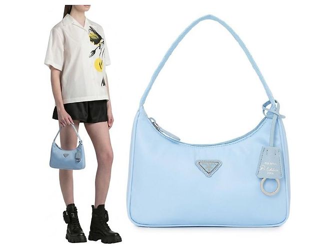 Prada Borsa Hobo Re-Nylon Blu Cielo - vista 9