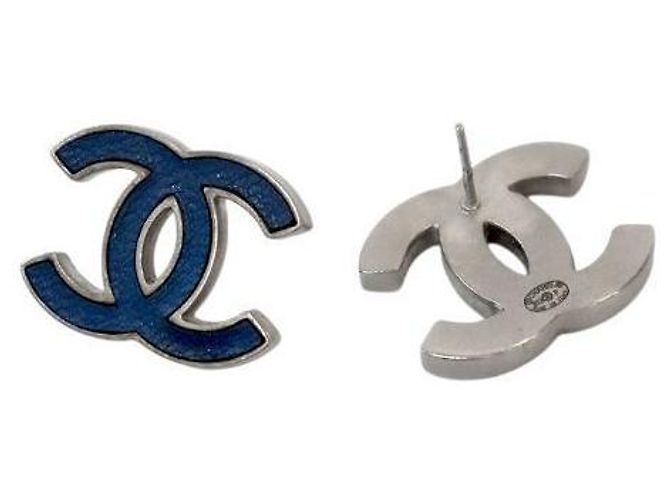Chanel Blaue CC-Ohrringe in Silber - Ansicht 4