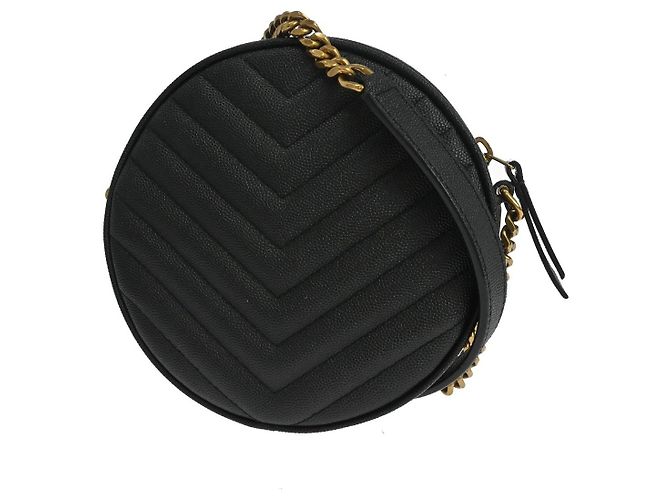Saint Laurent Vinyle Round Camera Matelasse Chevron Leather Nero - vista 2