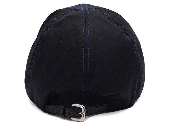 Prada Cappellino Unisex in Nylon Nero con Cuciture Blu - vista 4