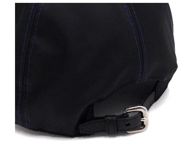Prada Cappellino Unisex in Nylon Nero con Cuciture Blu - vista 5
