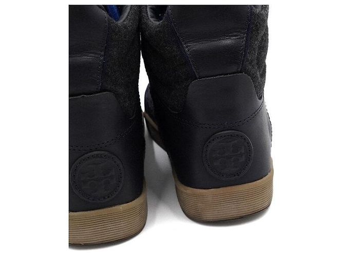 Tory Burch Sneakers alte da donna in pelle e camoscio blu navy - vista 7