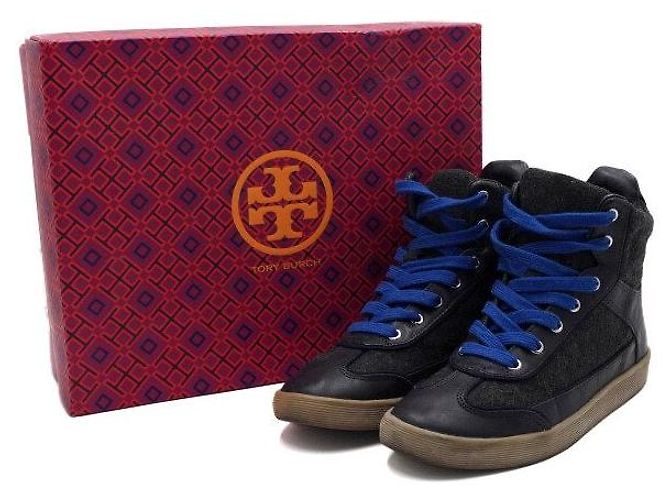 Tory Burch Sneakers alte da donna in pelle e camoscio blu navy - vista 8