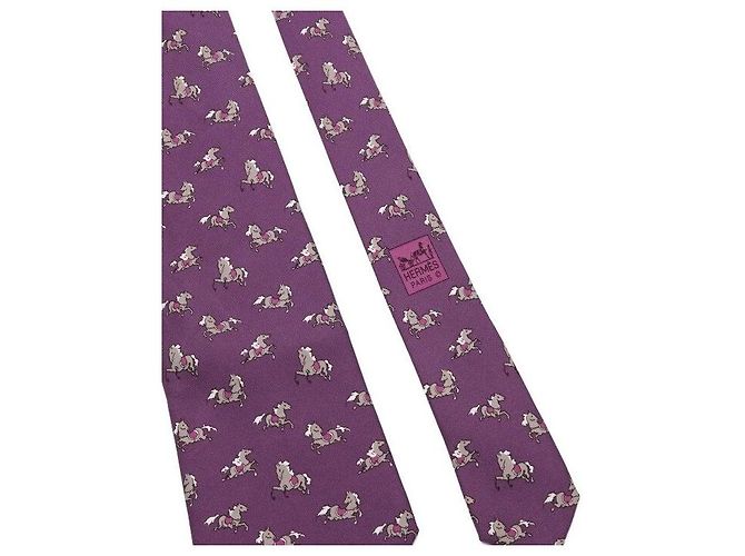 Hermès Pattern Silk Men's Tie Purple - view 4