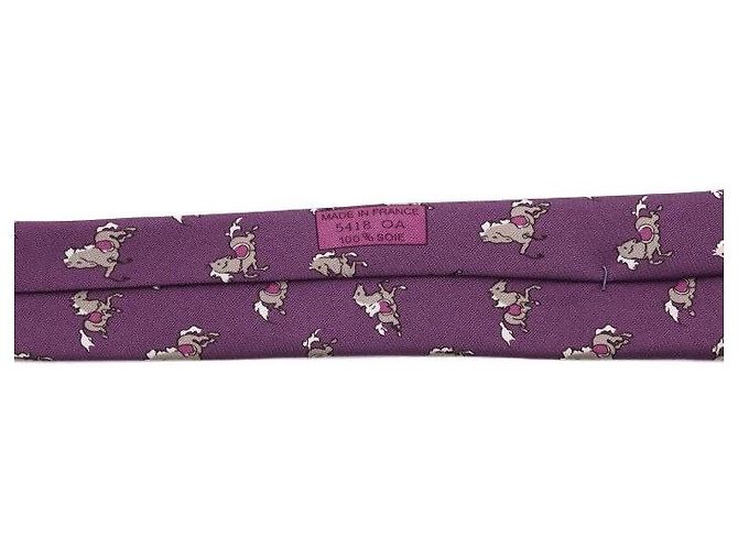 Hermès Pattern Silk Men's Tie Purple - view 7