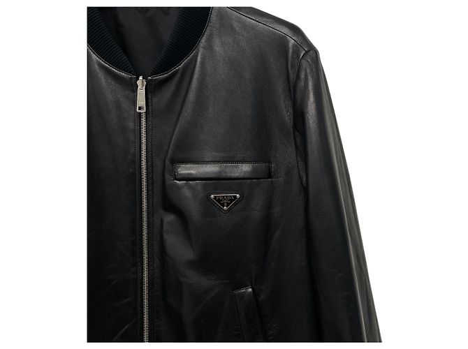 Prada Reversible Triangle Logo Nappa Leather Bomber Jacket Black - view 3
