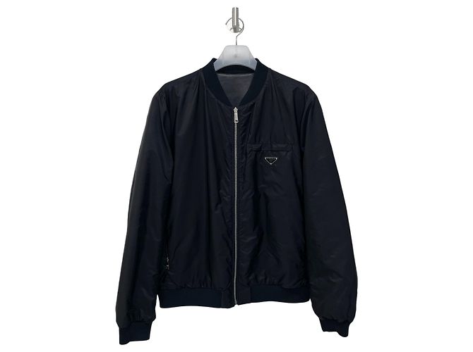 Prada Reversible Triangle Logo Nappa Leather Bomber Jacket Black - view 4