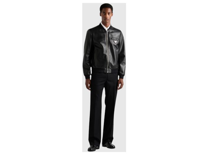 Prada Reversible Triangle Logo Nappa Leather Bomber Jacket Black - view 9