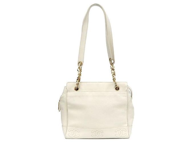 Chanel Borsa a tracolla Triple CC in Caviar bianco - vista 4