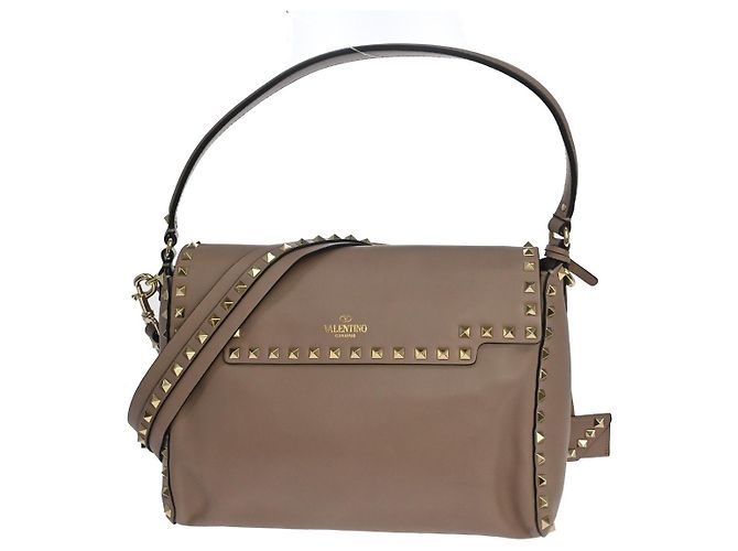 Valentino Garavani Rockstud Top Handle Leather Small Beige - vista 2